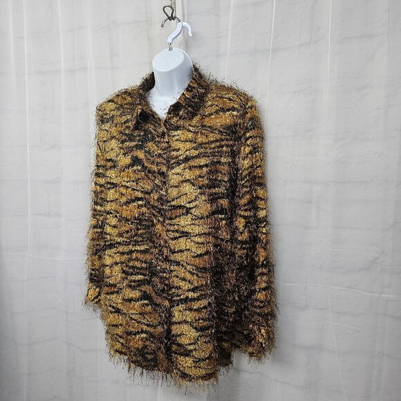 Vintage CDW Blouse Brown Tiger Stripe Eyelash Retro Grunge Sheer Retro XL - Picture 6 of 11